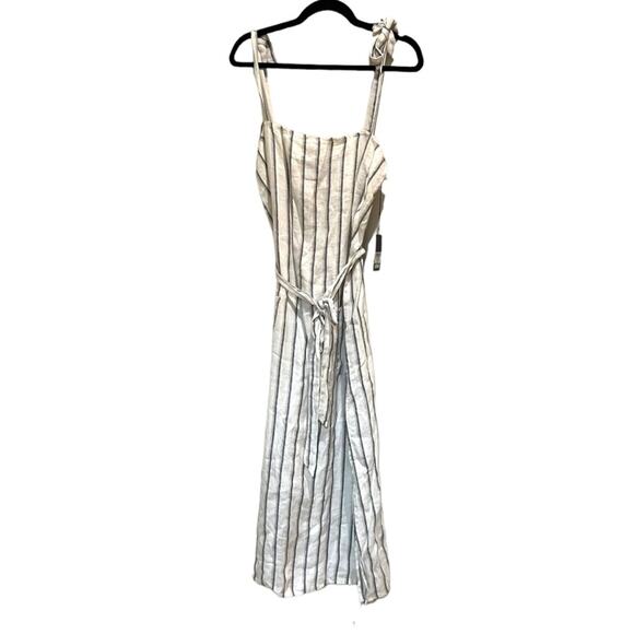 NWT Reformation Linen Cream Striped Minimalist Square Neck Elliot Dress in Vista - Picture 1 of 6